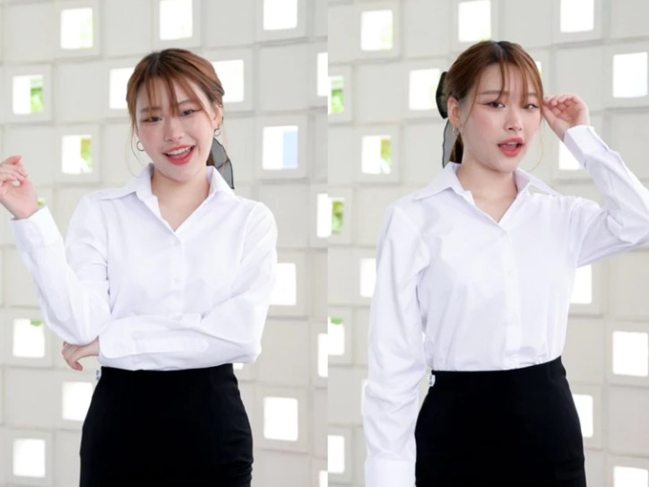 เสื้อนักศึกษาแขนยาวหญิง ทรงเข้ารูป หลังว่าง ปวส.